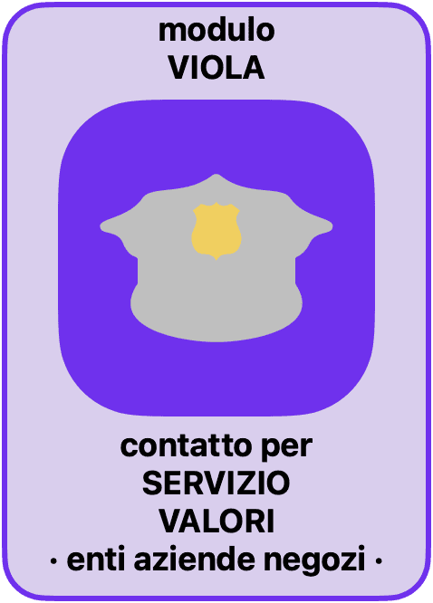 Modulo viola con icona distintivo e testo servizio valori